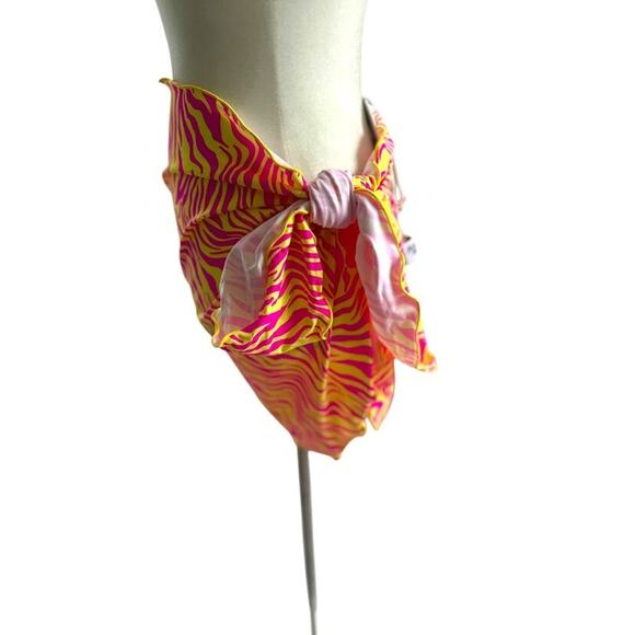 Princess Polly Swim 2 Pc Set Bikini Top Wrap Sarong Skirt Pink Yellow Zebra 10 - Picture 2 of 16